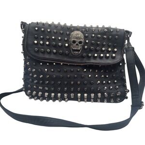 Scarleton Black Vegan leather Studded Skull Crossbody Bag Messenger Punk Goth